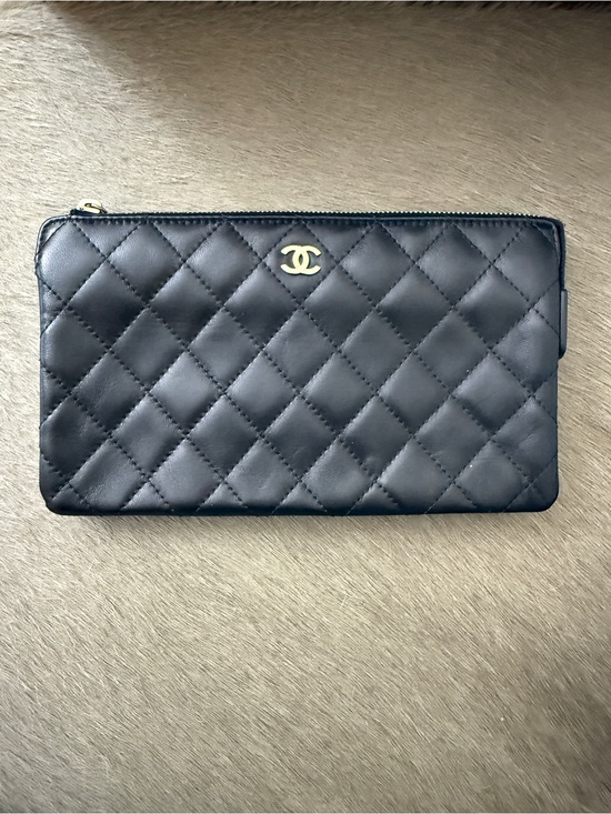 CHANEL Handbags - CHANEL Black Quilted Leather Zip Pouch/Clutch with Gold CC